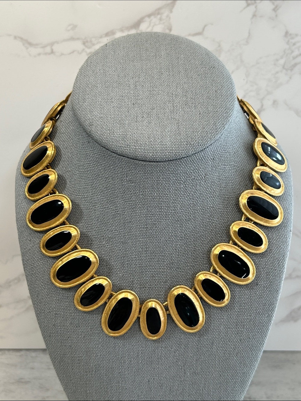 Vintage Anne Klein Gold-Tone Necklace with Black Oval Insets